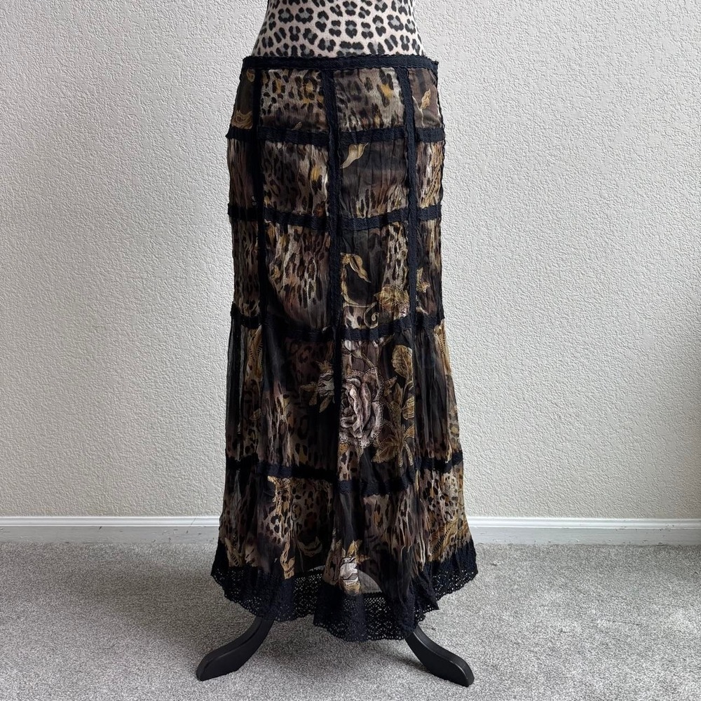 Alberto Makali vintage black & brown leopard print maxi skirt